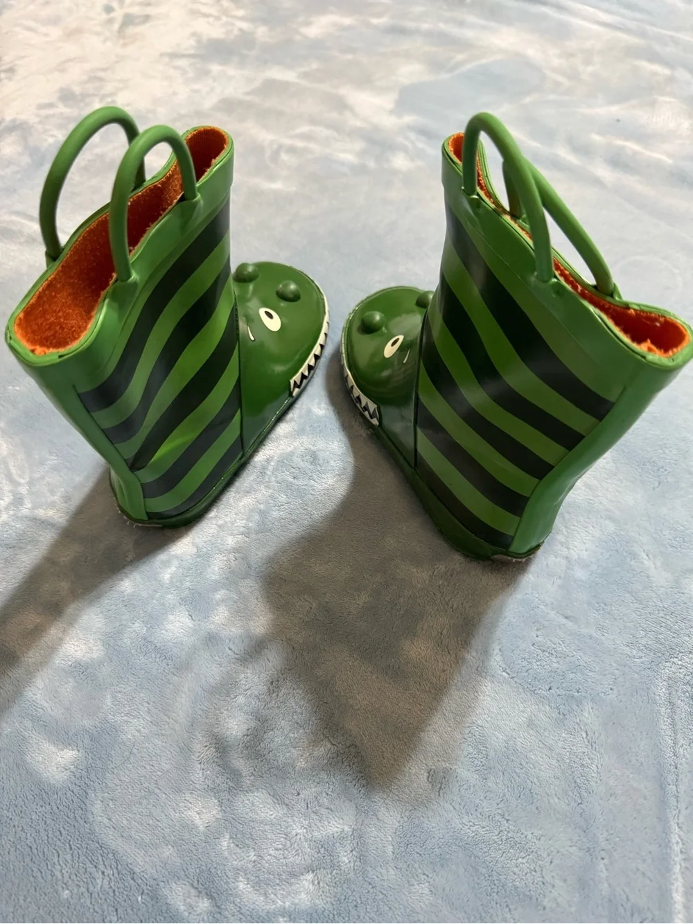 Kids Green Crocodile Rain Boots with Striped Shaft